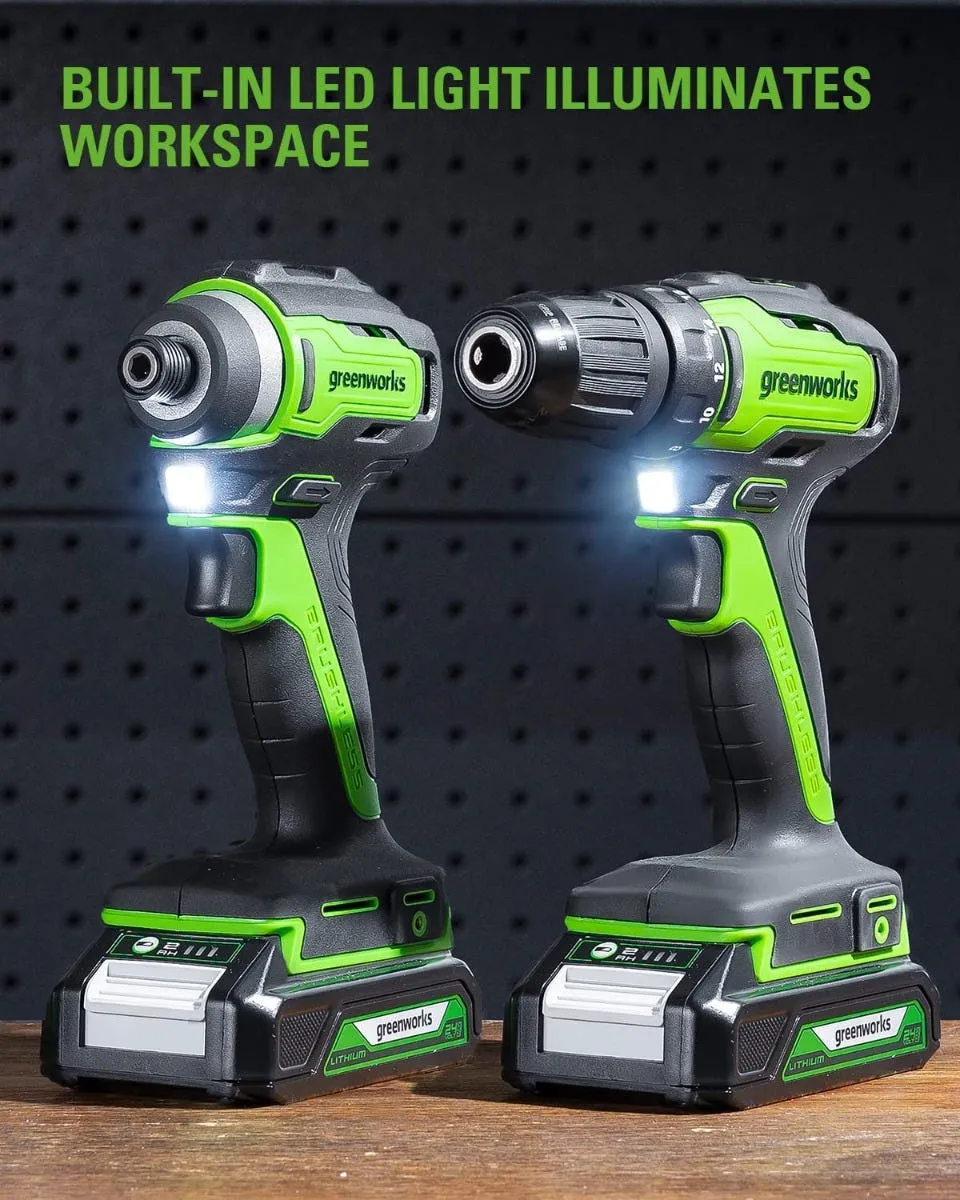24V Cordless Battery Drill / Driver and Impact Driver w/ Two (2) 2.0Ah Batteries & Charger
