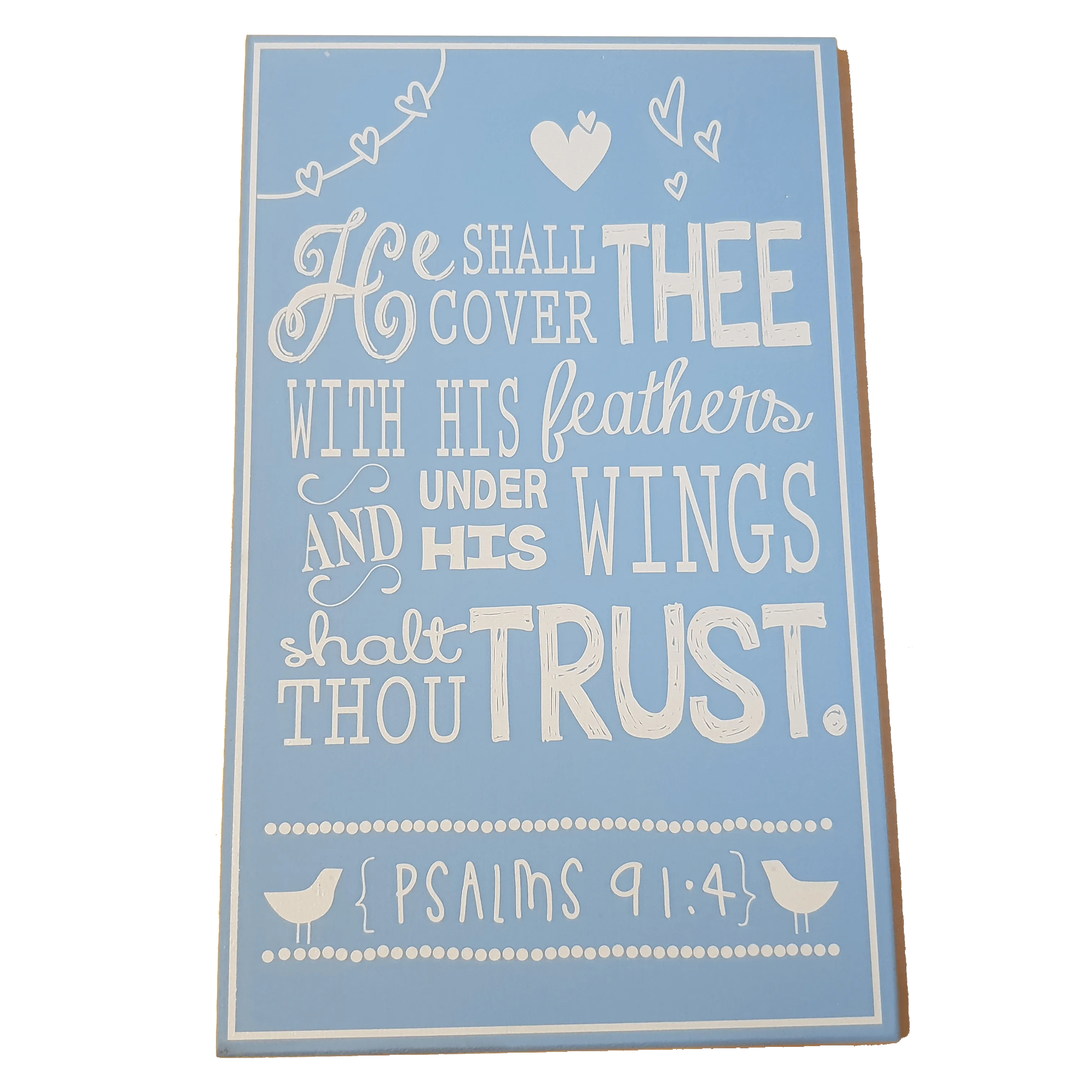 C&F Wooden He Shall Cover Thee (Blue) Quote Plaque