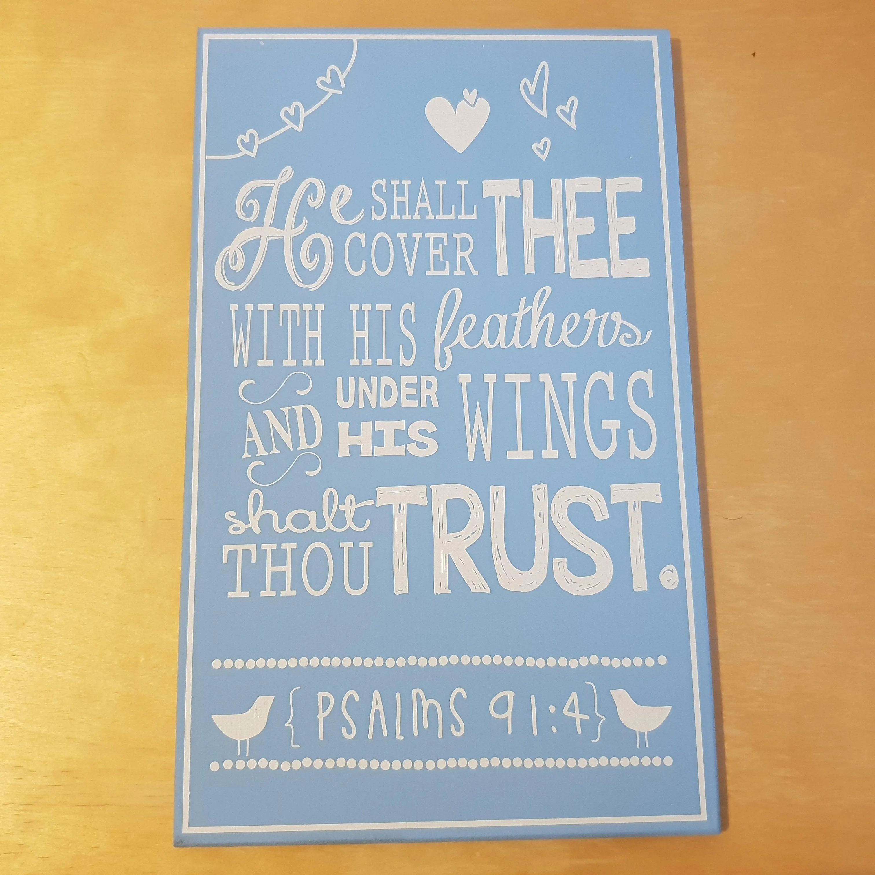 C&F Wooden He Shall Cover Thee (Blue) Quote Plaque