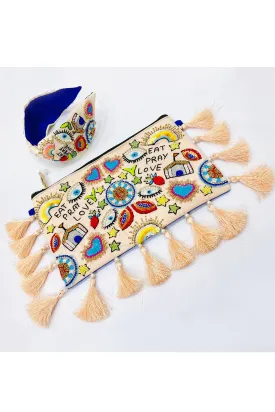 Eat Pray Love Beads Embroidered Sling Bag With Hairband