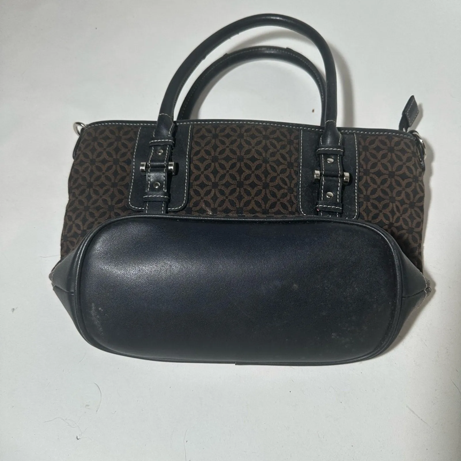Sophisticated Black and Brown Tote with Monogram Pattern