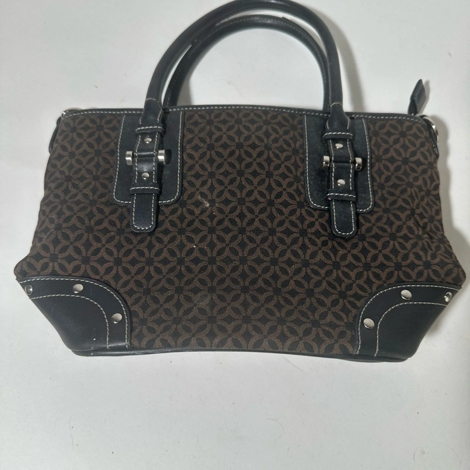 Sophisticated Black and Brown Tote with Monogram Pattern