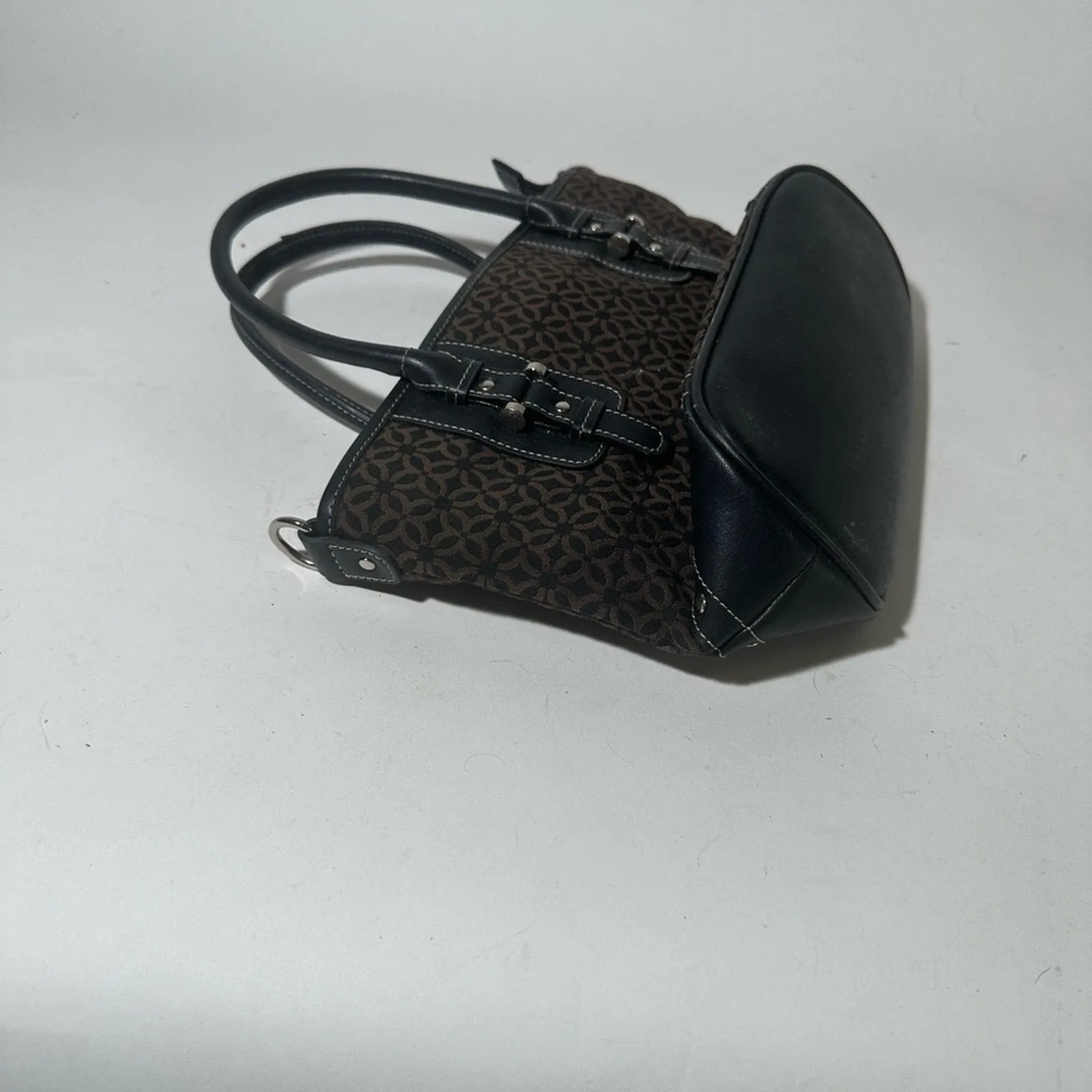 Sophisticated Black and Brown Tote with Monogram Pattern